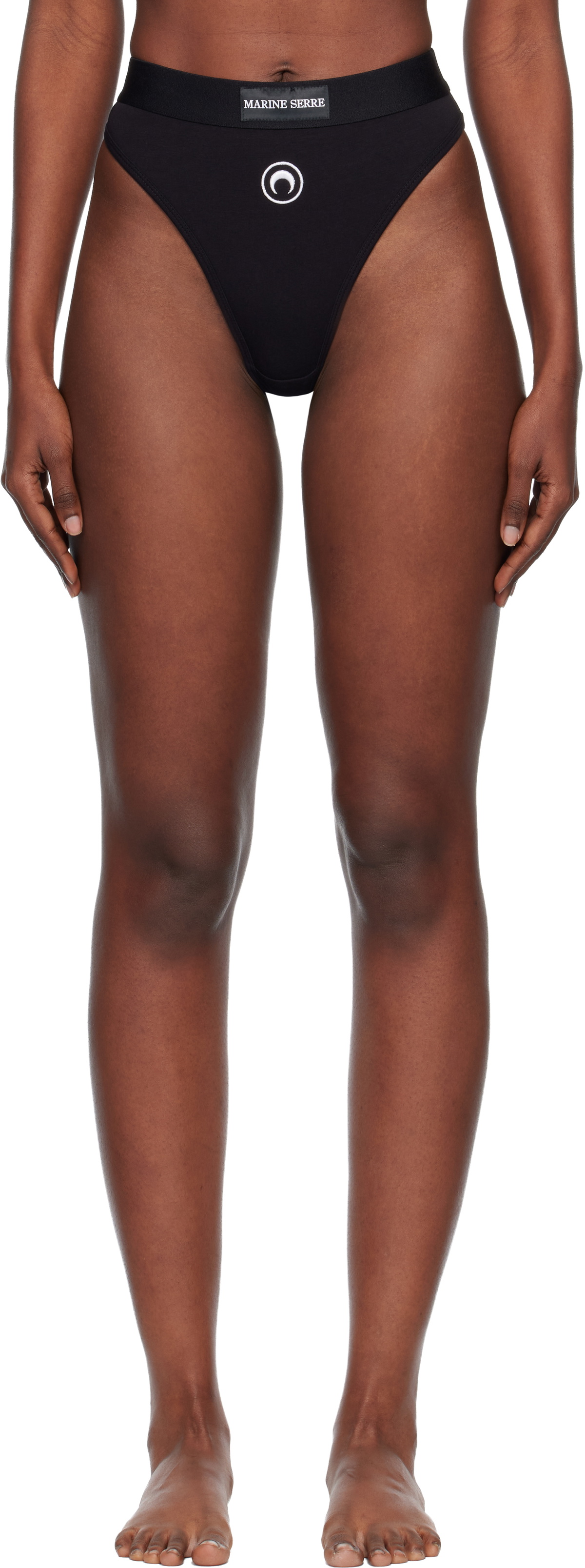 Marine Serre Black Moon Logo Stretched Jersey High-Waist Briefs