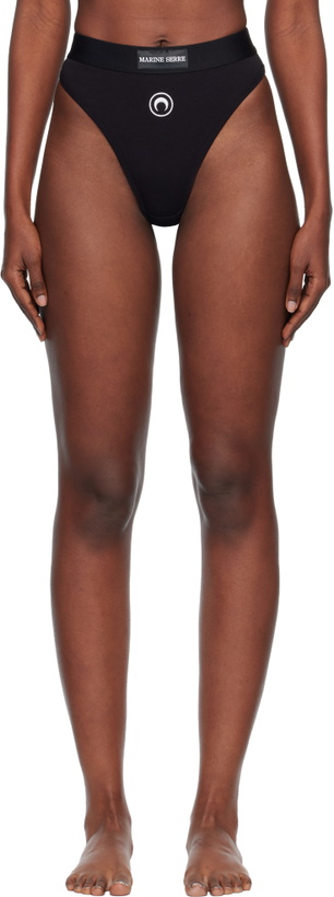 Photo: Marine Serre Black Moon Logo Stretched Jersey High-Waist Briefs
