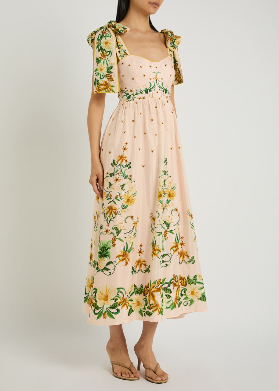 Farm Rio Botanical Beauty Floral Cotton-blend Midi Dress Pink