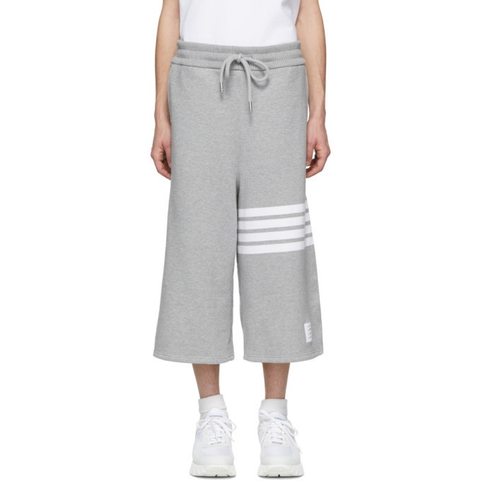 Photo: Thom Browne Grey Oversized 4-Bar Sweat Shorts