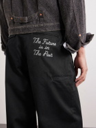 Human Made - Wide-Leg Logo-Embroidered Pleated Cotton-Twill Chinos - Black