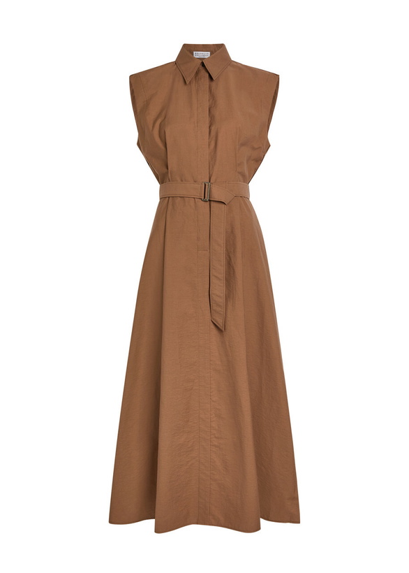 Photo: Brunello Cucinelli Belted Cotton-blend Midi Shirt Dress Brown