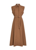 Brunello Cucinelli Belted Cotton-blend Midi Shirt Dress Brown