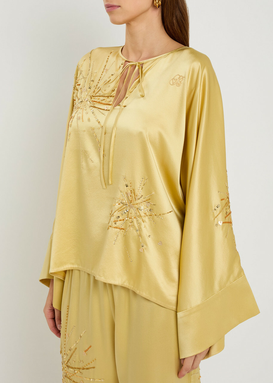 Bernadette Naomi Embellished Stretch-silk Blouse Yellow
