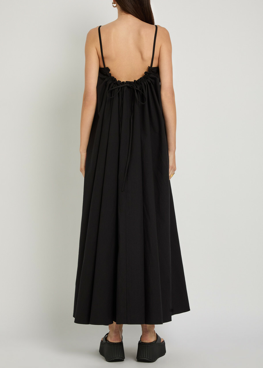 Studio Nicholson Gathered Cotton Midi Dress Black