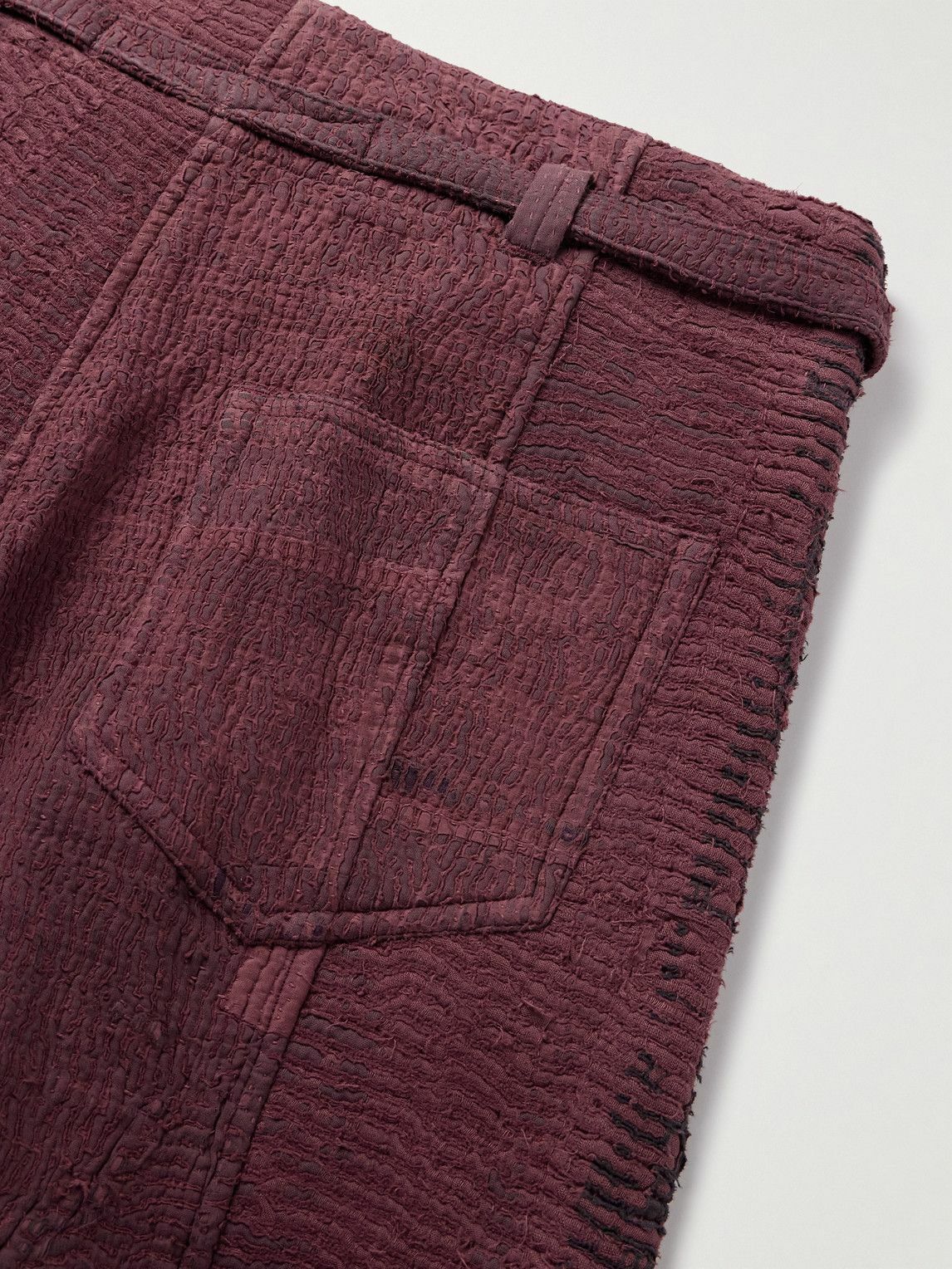 Kartik Research - Judo Belted Upcycled Textured-Cotton Trousers - Burgundy