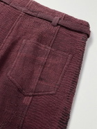 Kartik Research - Judo Belted Upcycled Textured-Cotton Trousers - Burgundy