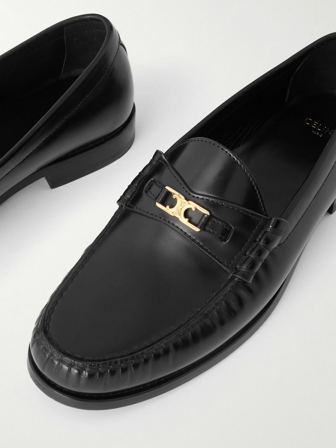 CELINE - Triomphe Logo-Embellished Leather Loafers - Black