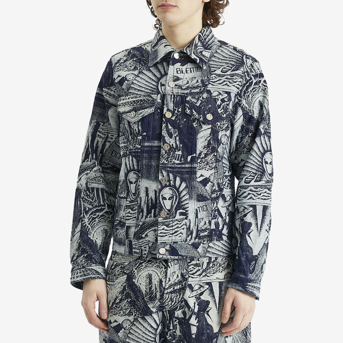 No Problemo Men's Apocalypse Jacquard Trucker Jacket in Blue