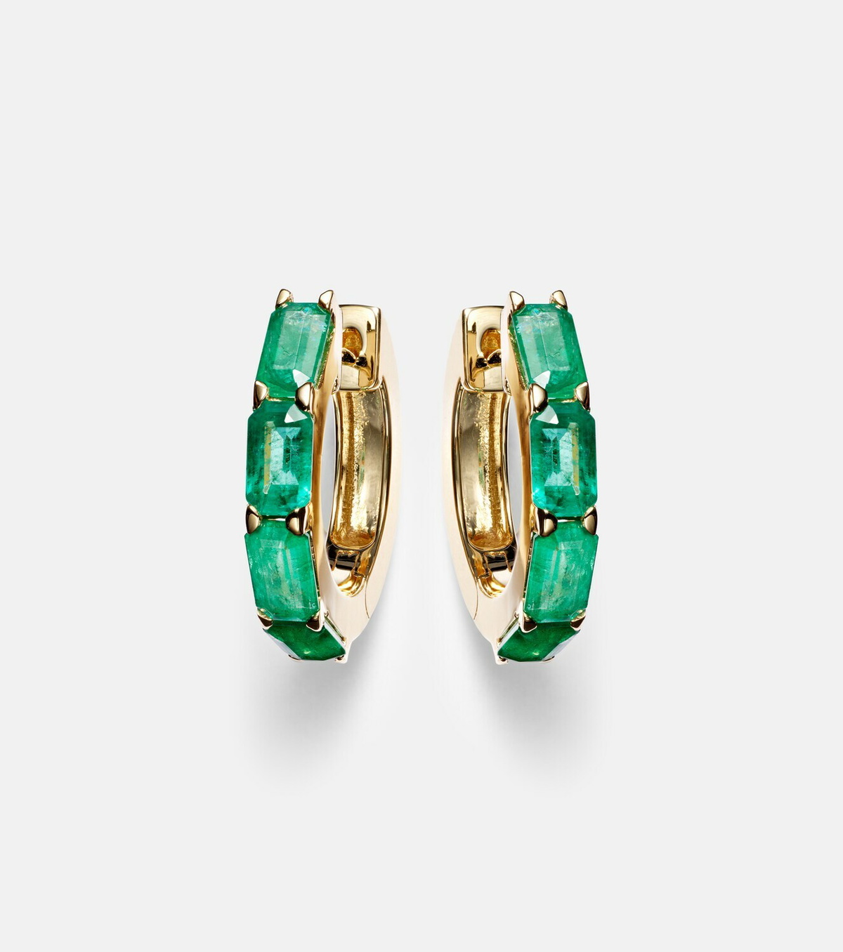 Shay Jewelry 18kt gold huggie earrings with emeralds
