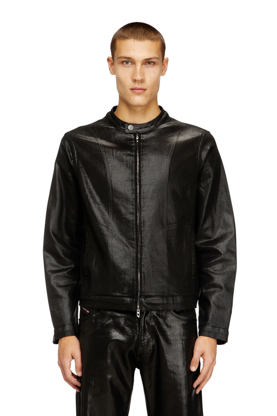Photo: Diesel Moto jacket in shiny coated Jogg Jeans - Denim Jackets Mens in Black