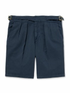 Rubinacci - Manny Straight-Leg Pleated Cotton Shorts - Blue