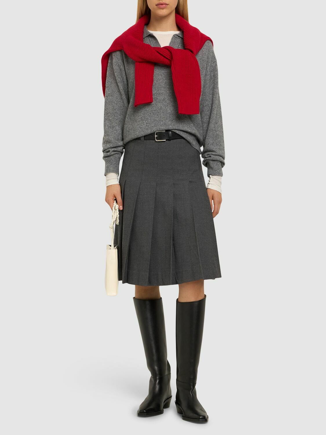 DUNST Pleated Flannel Midi Skirt Dunst