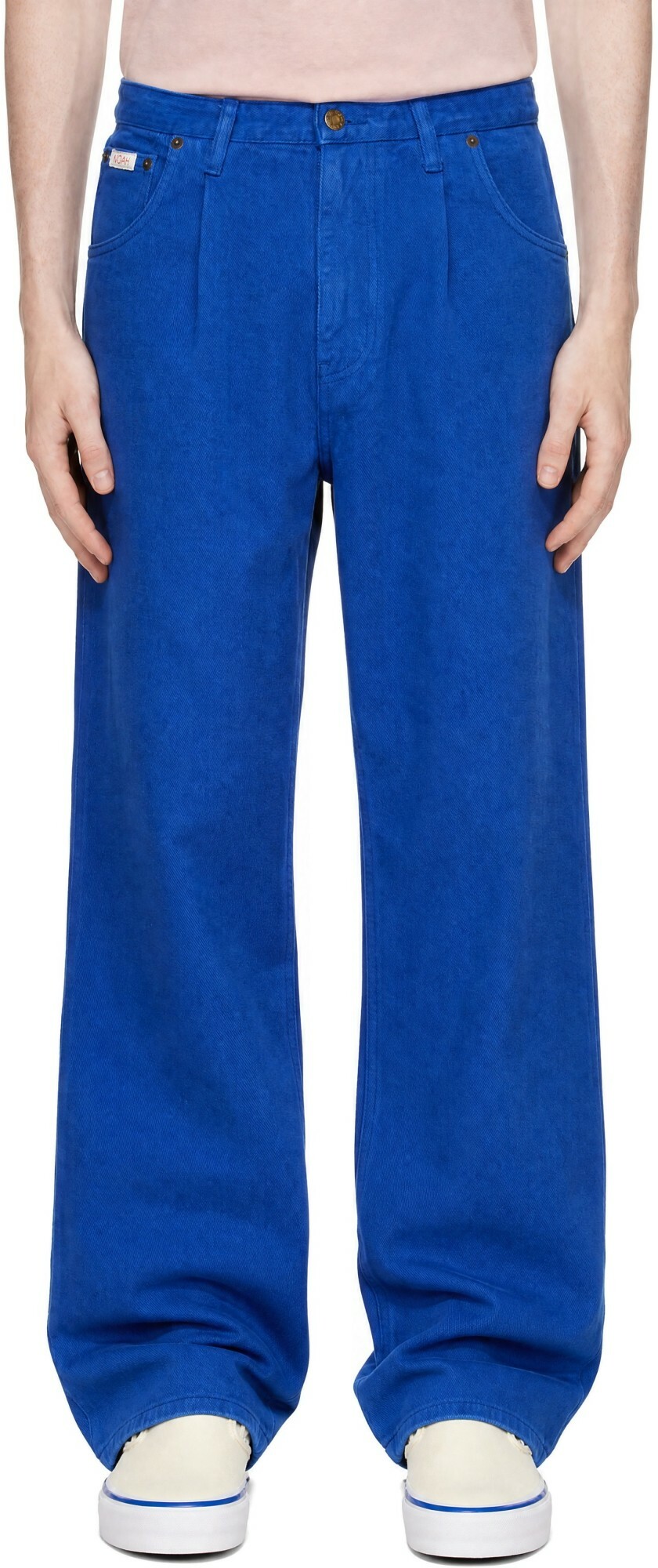 Noah Blue Brushed Denim Pleated Jeans
