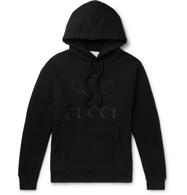 Photo: Gucci - Logo-Embroidered Loopback Cotton-Jersey Hoodie - Black