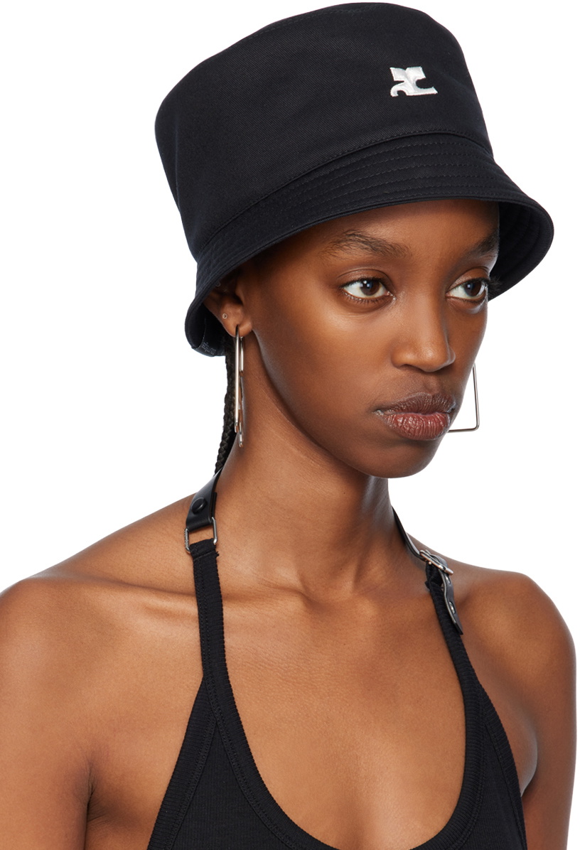 【関税&送料込】Courreges Hats Black Courrèges Black Signature Bucket Hat Courreges