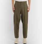 Monitaly - Tapered Pleated Cotton-Sateen Trousers - Men - Army green