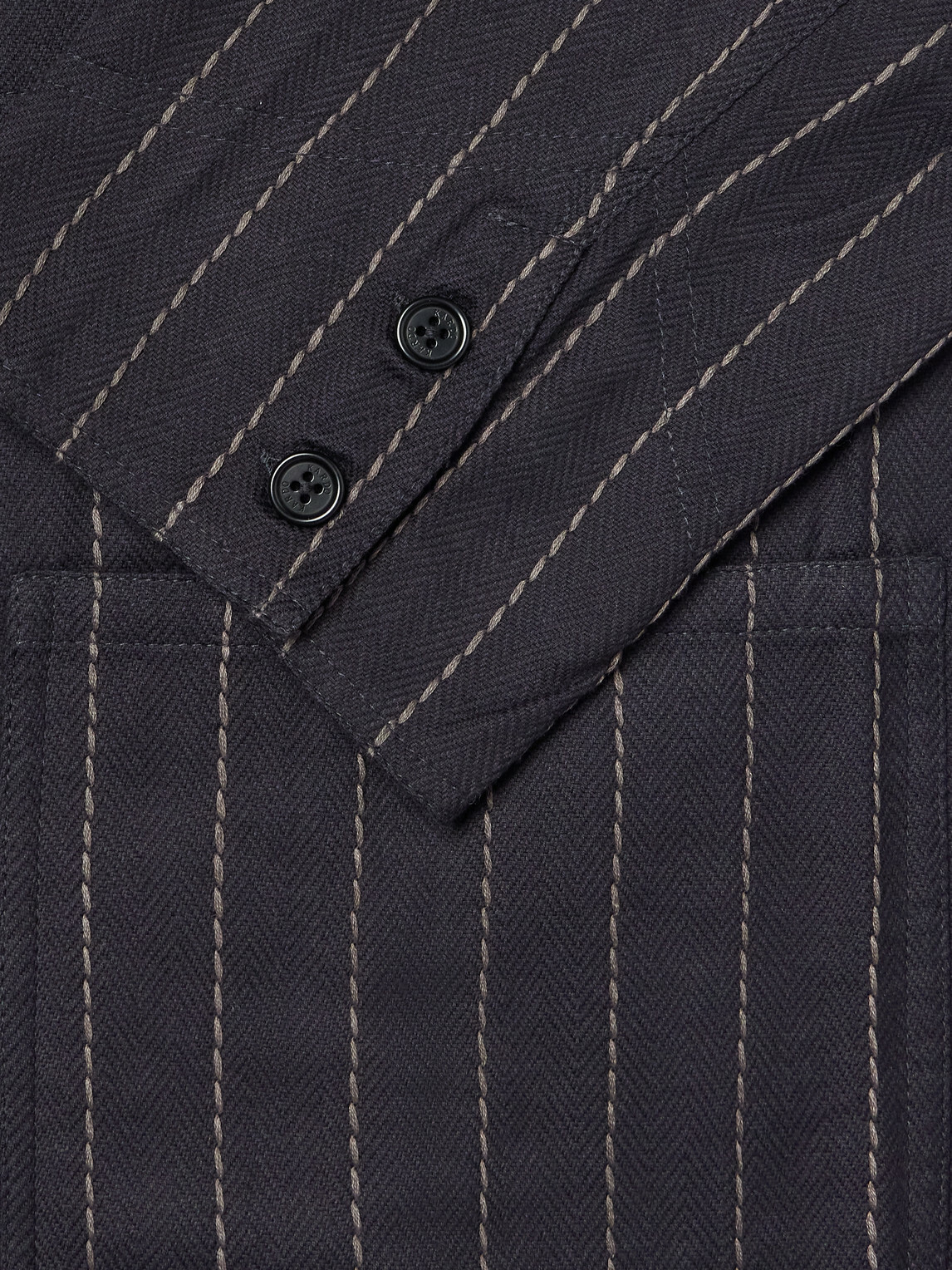 Kardo - Somesh Embroidered Striped Herringbone Cotton Suit Jacket - Blue