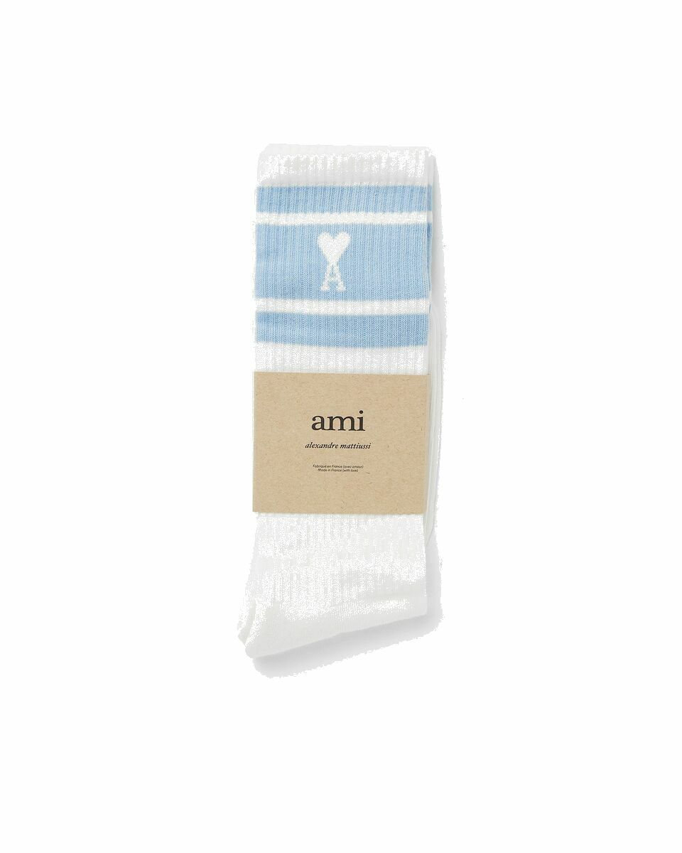 Photo: Ami Paris Adc Striped Socks Blue/White - Mens - Socks