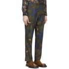 Dries Van Noten Khaki and Navy Satin Floral Trousers