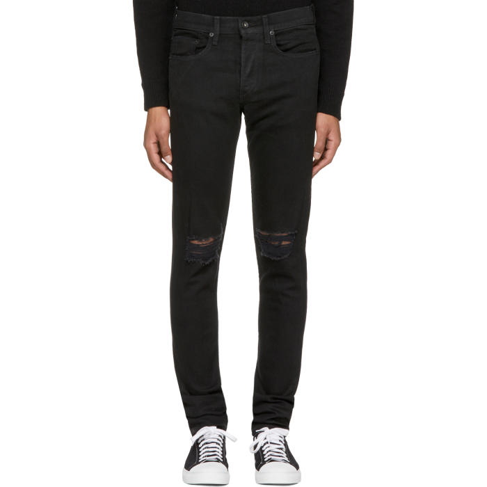 Photo: Rag and Bone Black Standard Issue Fit 1 Holes Jeans