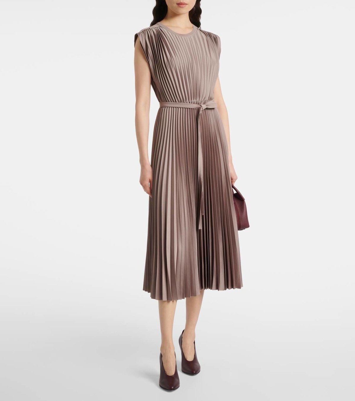 Joseph Volta belted plissé satin midi dress