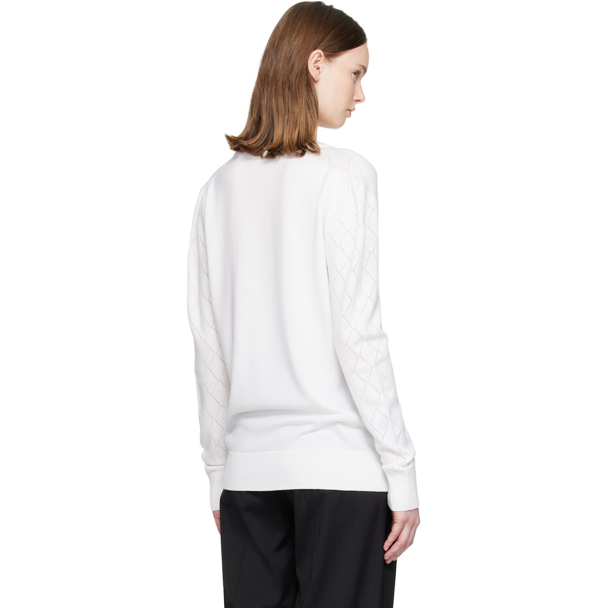 BALMAIN White V-Neck Light Sweater
