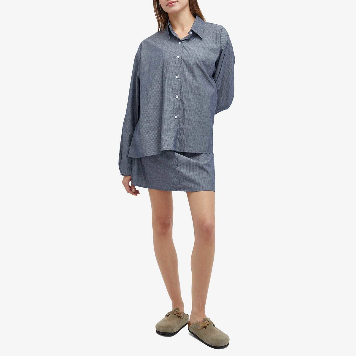 Deiji Studios Women's Day Shirt in Blue Pinstripe