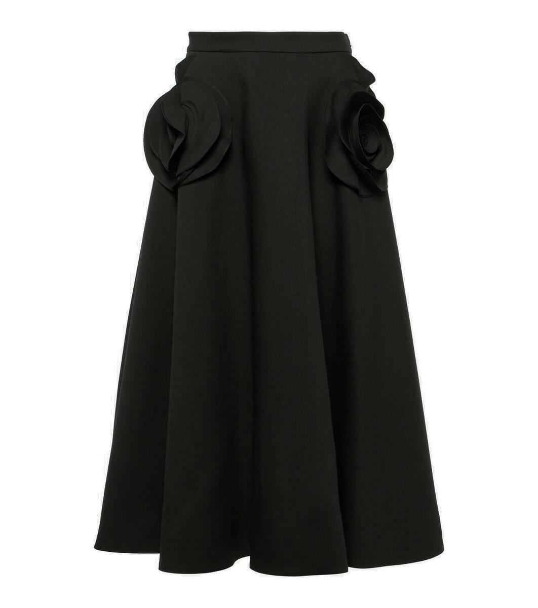Valentino Floral-appliqué wool and silk midi skirt Valentino