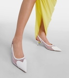 Alaïa Le Cœur patent leather and fishnet slingback pumps