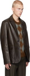 AMI Paris Brown Two Buttons Leather Jacket