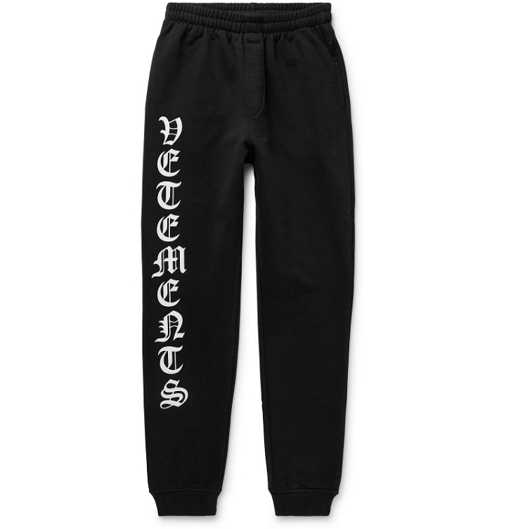 Photo: Vetements - Tapered Logo-Print Loopback Cotton-Jersey Sweatpants - Black