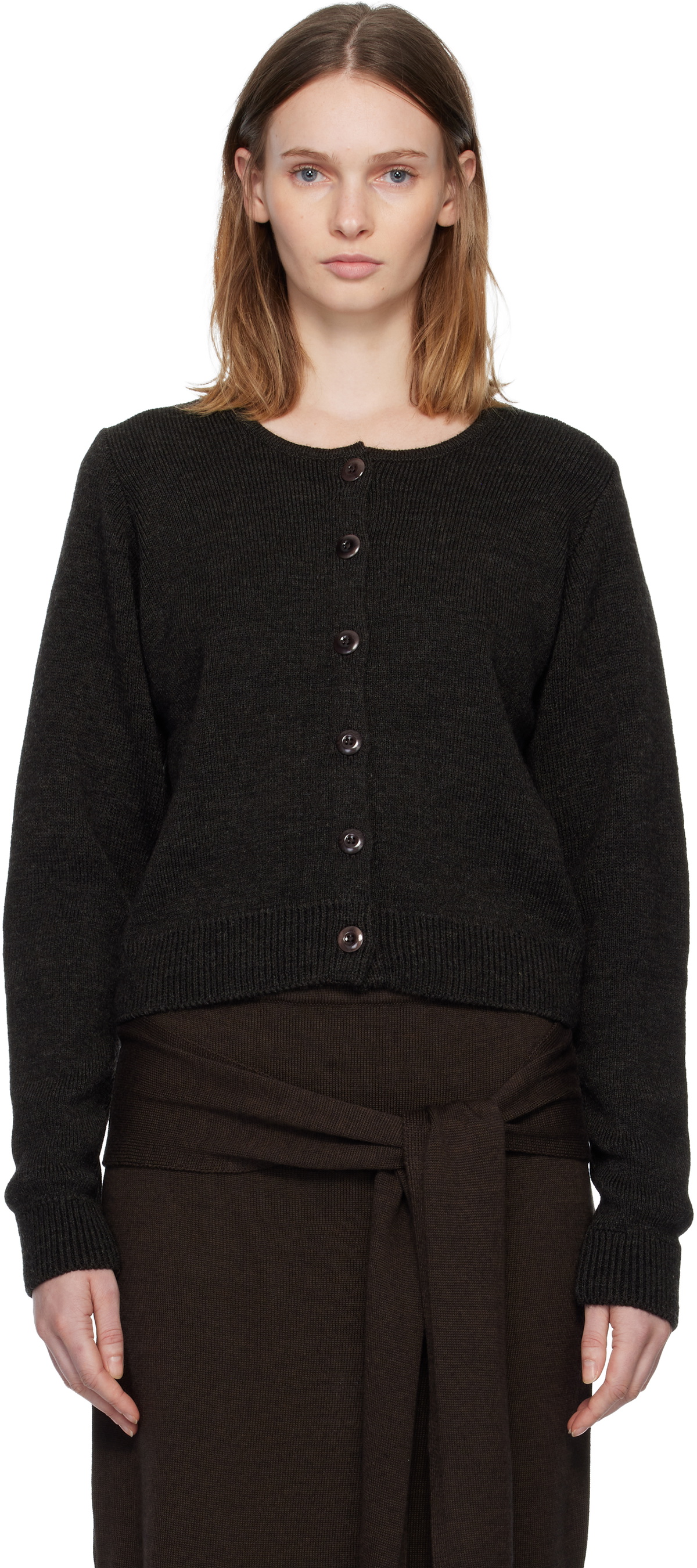 LEMAIRE Brown Ribbed Cardigan
