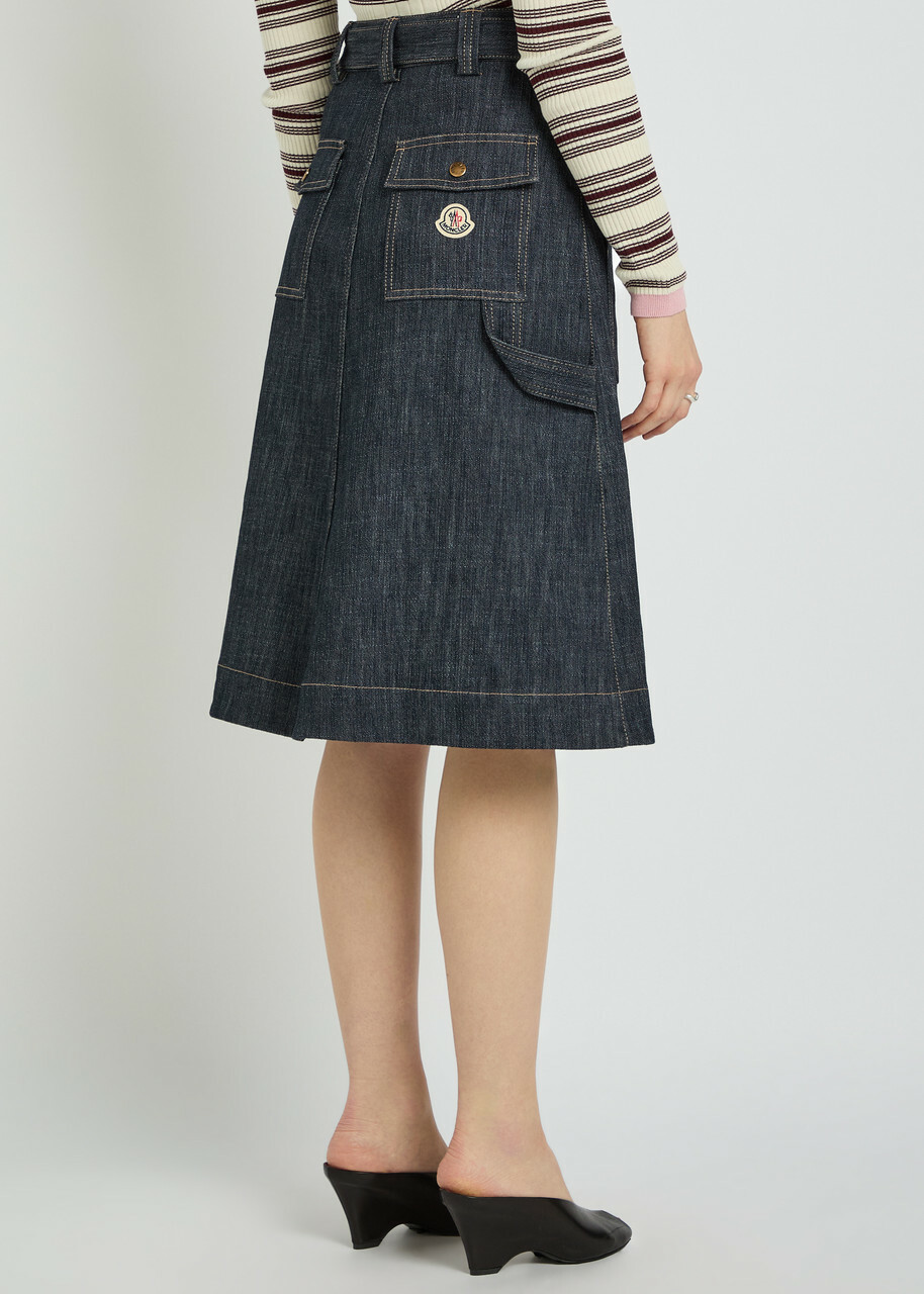 Moncler Belted Stretch-denim Midi Skirt