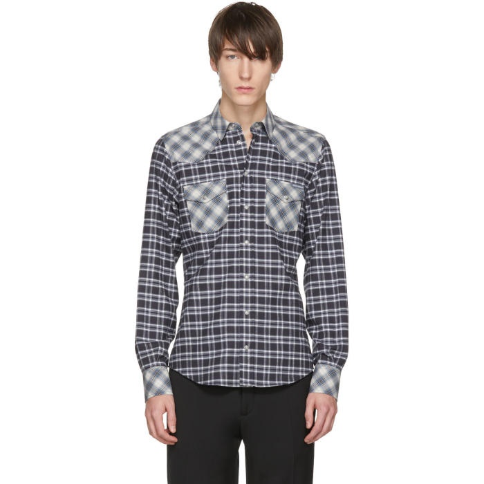 Photo: Dolce and Gabbana Blue and Black Check Western Shirt