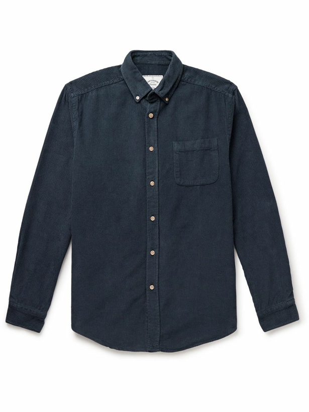 Photo: Portuguese Flannel - Lobo Button-Down Collar Cotton-Corduroy Shirt - Blue
