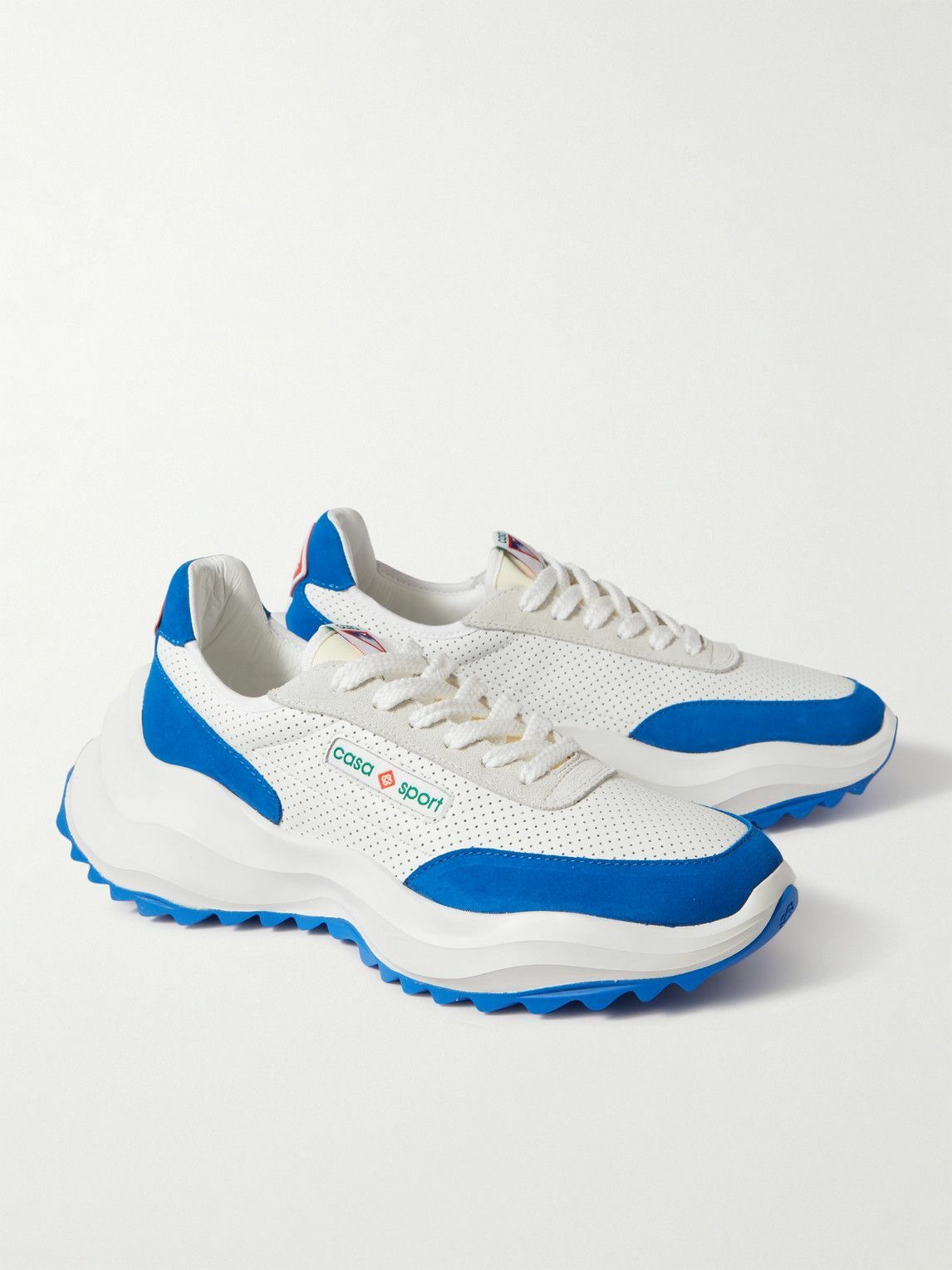 Casablanca - Atlantis Perforated Leather and Suede Sneakers - White ...