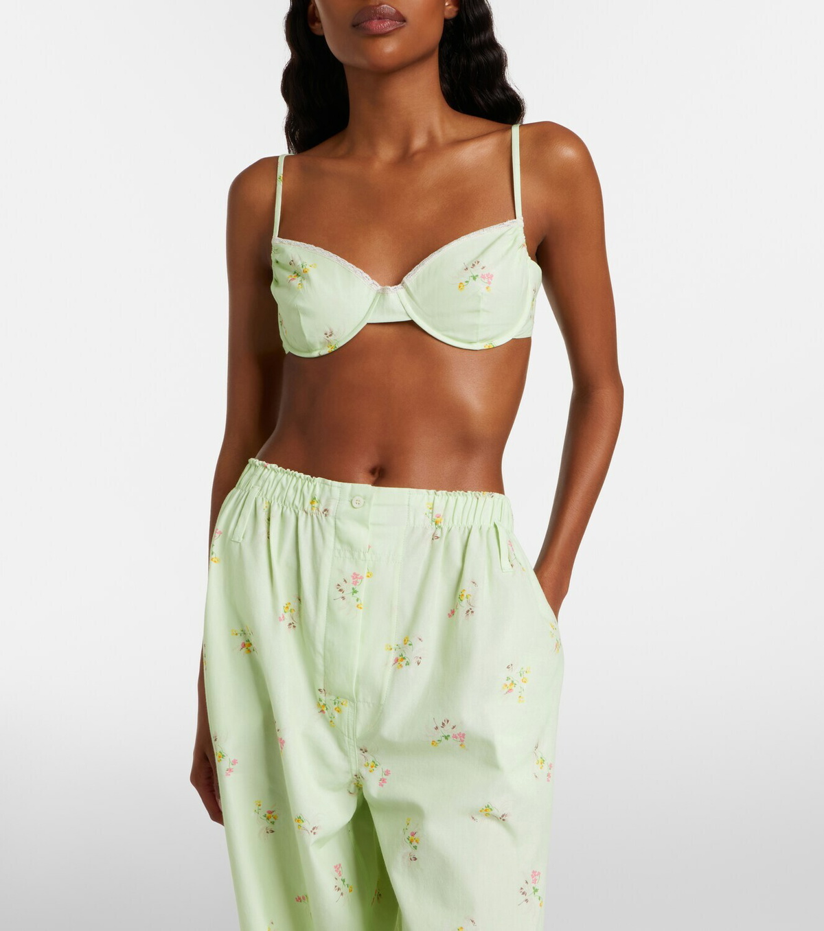 Prada Floral lace-trimmed cotton bra top