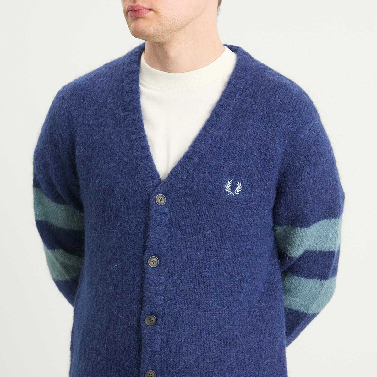 Fred Perry Men's Chunky Tipped Sleeve Alpaca Cardigan in French Navy