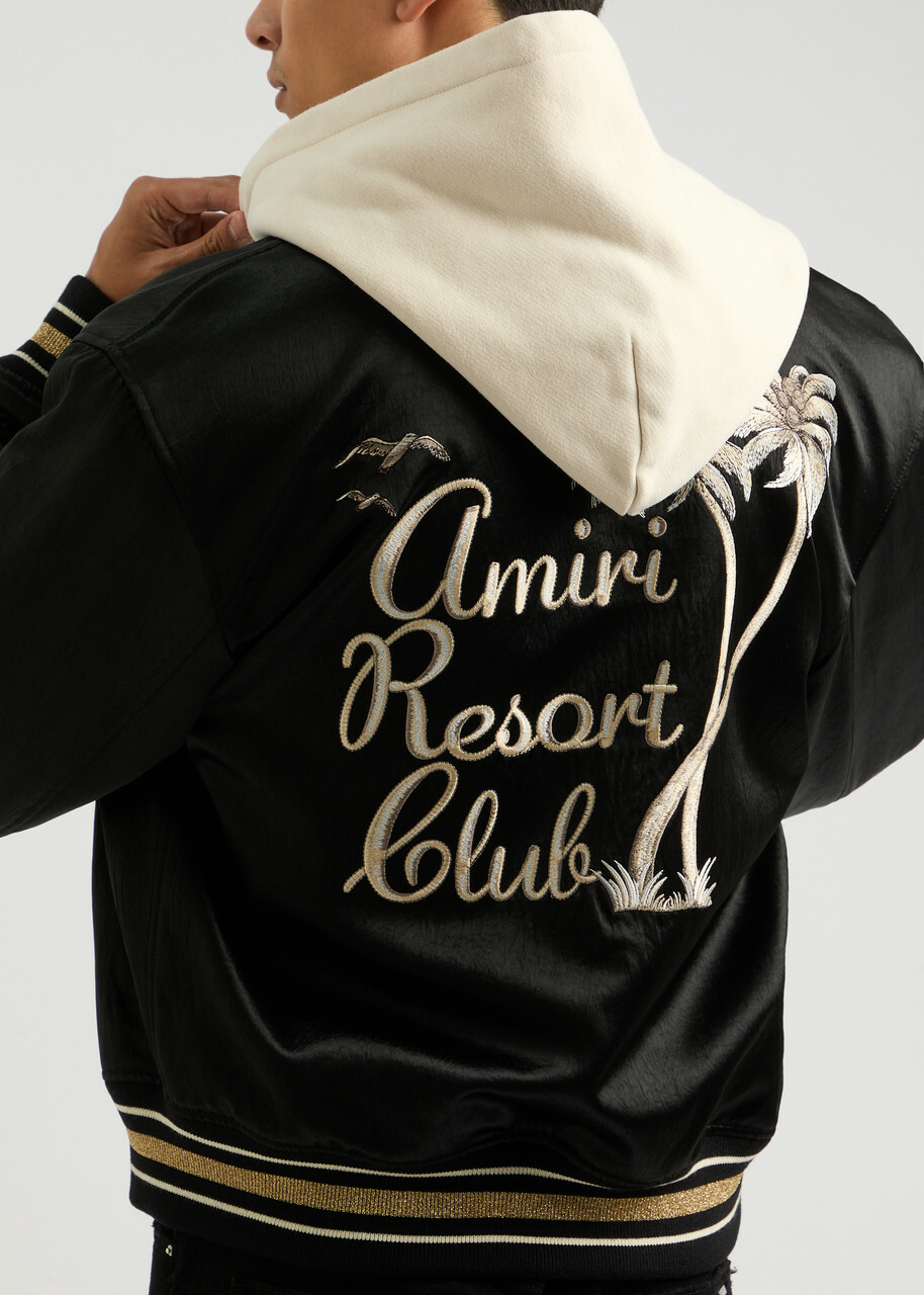 AMIRI アミリ スタジャン ブラックAmiri Resort Club Amiri Resort Club Embroidered Satin Bomber Jacket Black Amiri
