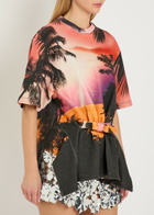 Rabanne Printed Gathered Linen and Cotton-blend T-shirt Purple