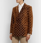 Gucci - Brown Double-Breasted Logo-Embroidered Velvet Tuxedo Jacket - Brown