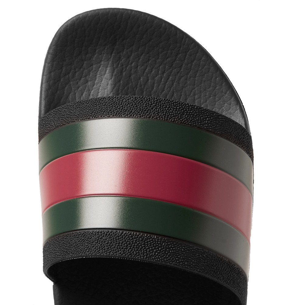 Gucci Striped Rubber Slides Men Black Gucci