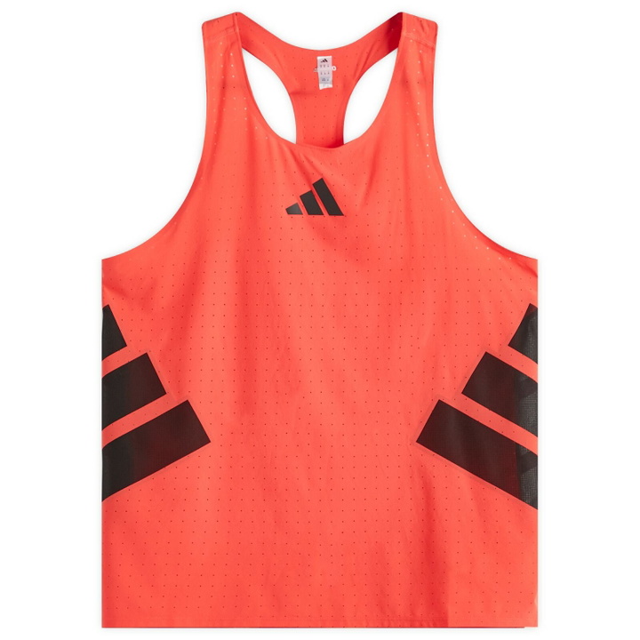 Photo: Adidas Running Men's Adidas Adizero Road To Records Tank Top in Semi Lucid Red
