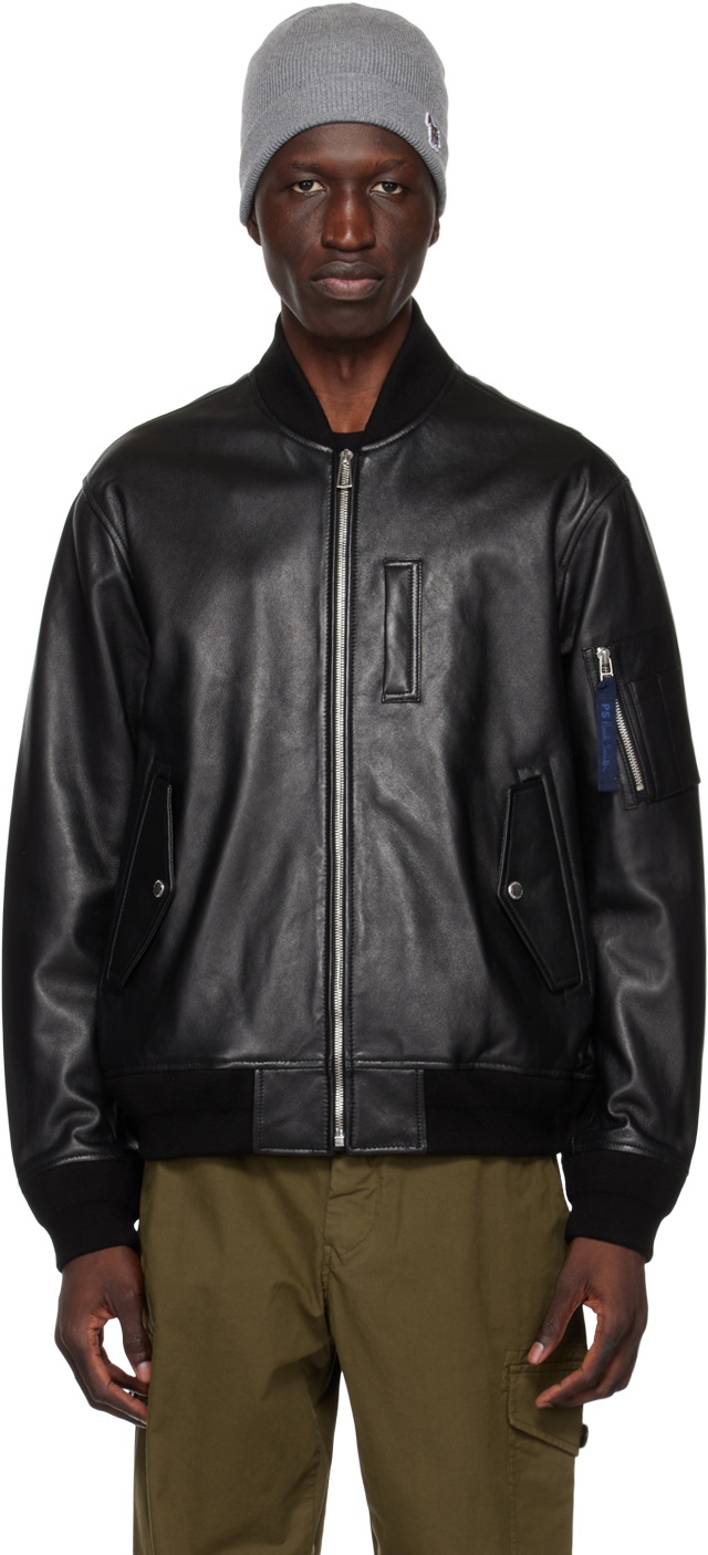 PS by Paul Smith Black Bomber Leather Jacket PS by Paul Smith