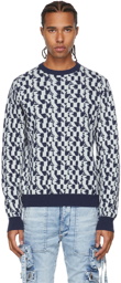 AMIRI Blue & White Jacquard Sweater