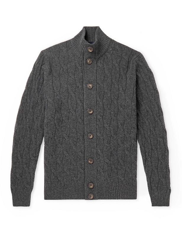 Photo: Thom Sweeney - Cable-Knit Wool and Cashmere-Blend Cardigan - Gray