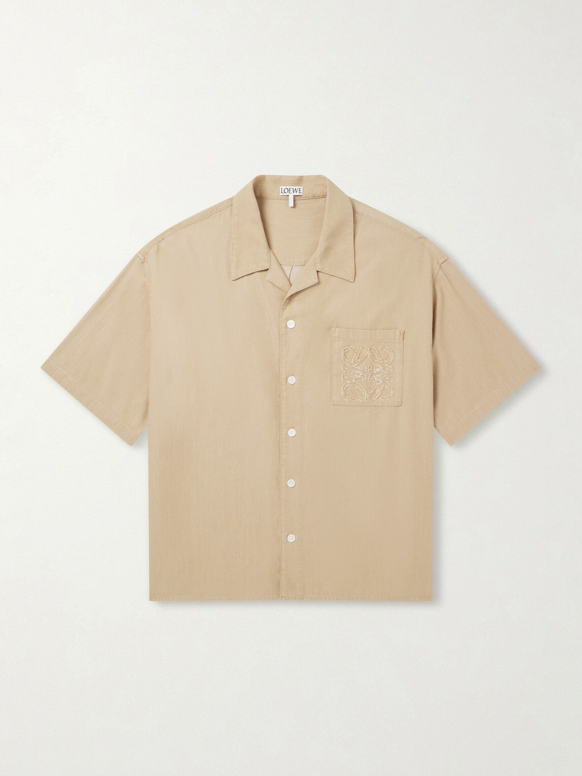 LOEWE - Camp-Collar Anagram-Detailed Cotton-Twill Shirt - Neutrals