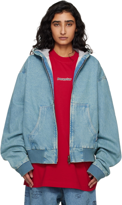 Photo: VETEMENTS Blue Hooded Workwear Denim Jacket