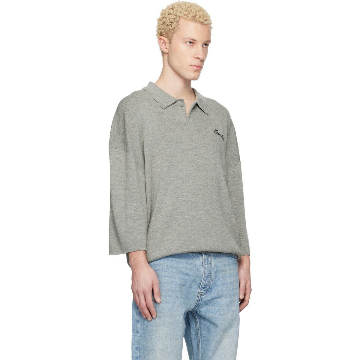 Fear of God ESSENTIALS Gray Signature 3/4 Sleeve 90s Knit Polo